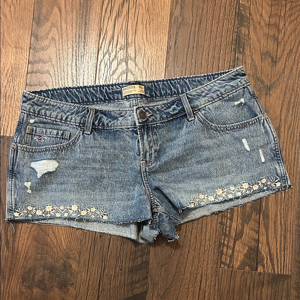 Hollister Blue Jean Shorts with White Floral Detail